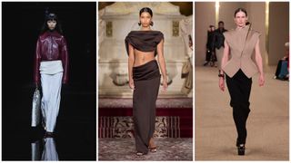 Fall 2024 runway, floor-sweeping skirts—Khaite, Christian Siriano, Balmain