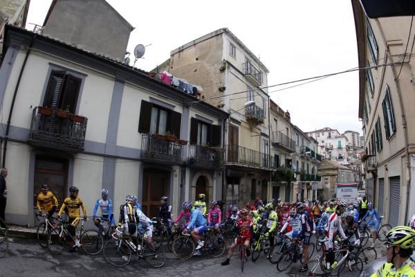 The riders gather for the start in Pizzo Calabro