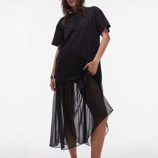 t-shirt dress with mesh skirt