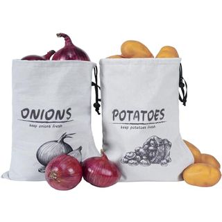 Lecorner Potato Onion Storage Bag, Reusable Potato and Onion Storage Bag for Pantry, Vegetable Storage Bags With Drawstring Closure, Blackout Liner for Shopping Storage, 2 Packs (potato Onion Bag)