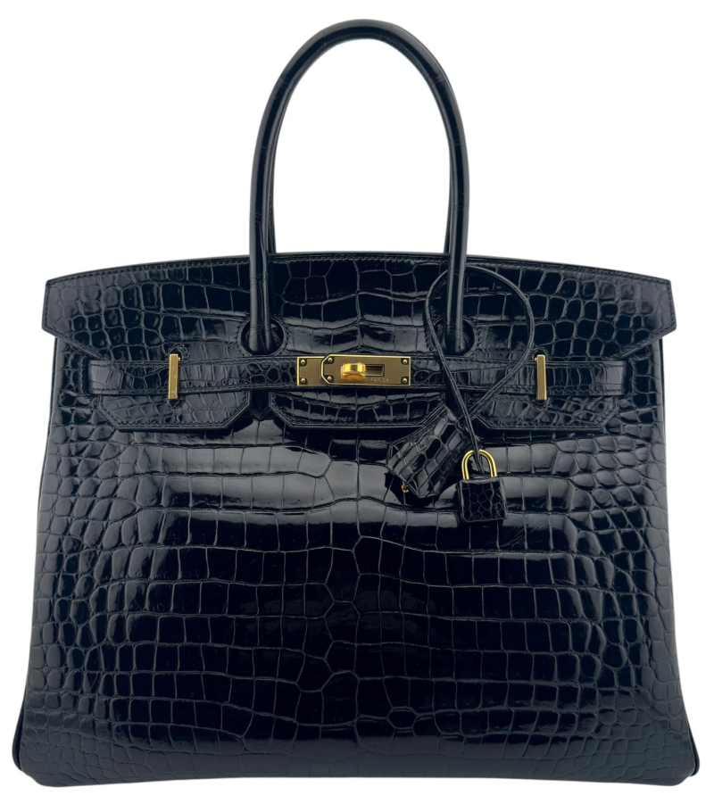 Herm&amp;egrave;s, Black Shiny Porosus Crocodile Birkin 35 Gold Hardware, 2013