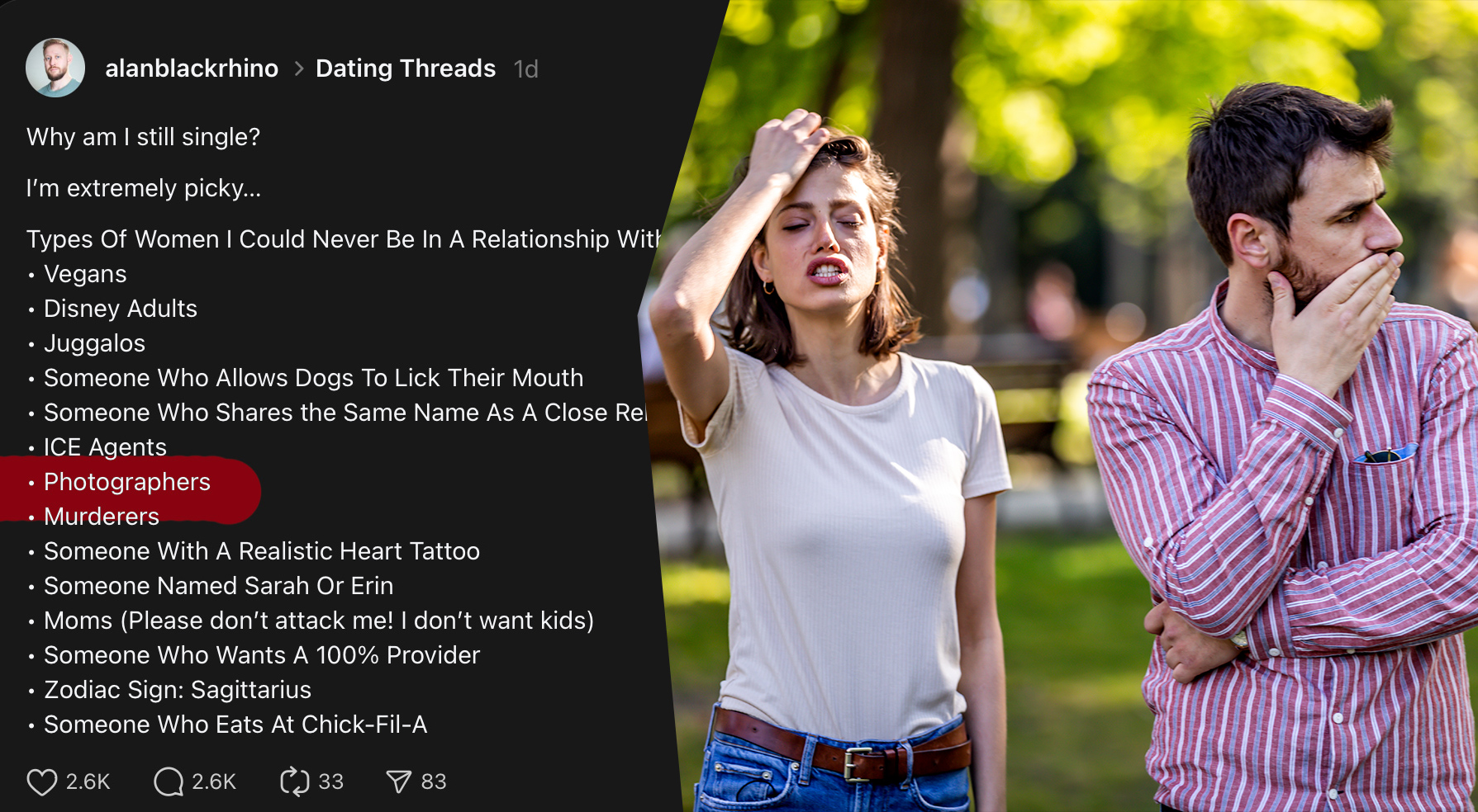 Alan Black Rhino's remarks and a couple looking frustrated