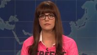 Cecily Strong in the football girl Weekend Update sketch. 