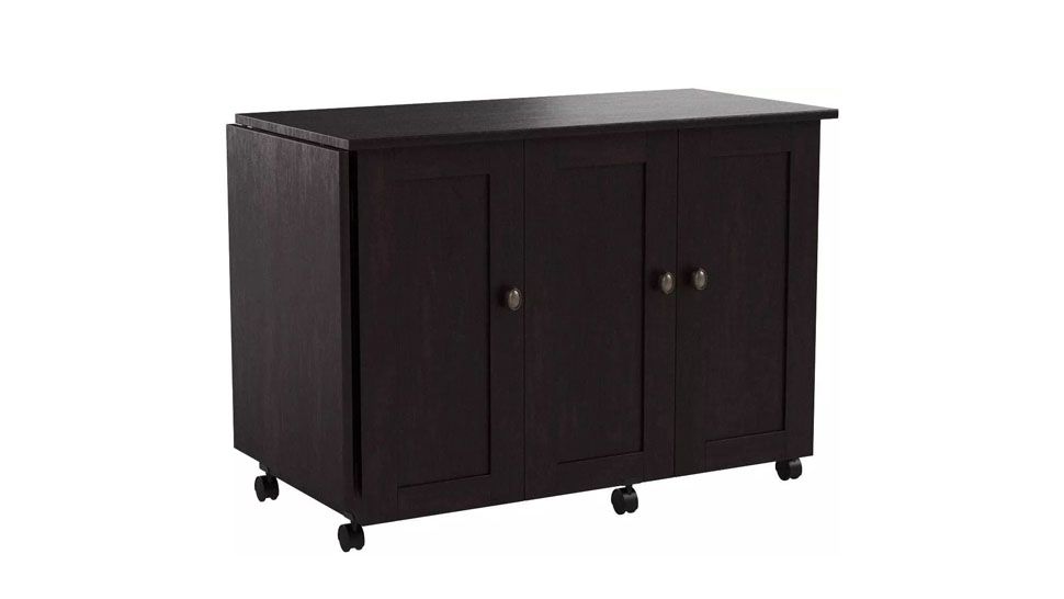 A product shot of the Sauder craft cart table when closed on a white background