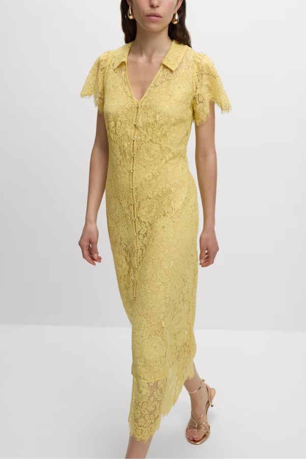M&S CollectionLace Button Through Midi Tea Dress With Cotton on model 