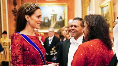 Kate Middleton's red dress and tiara during a Diplomatic Corps reception