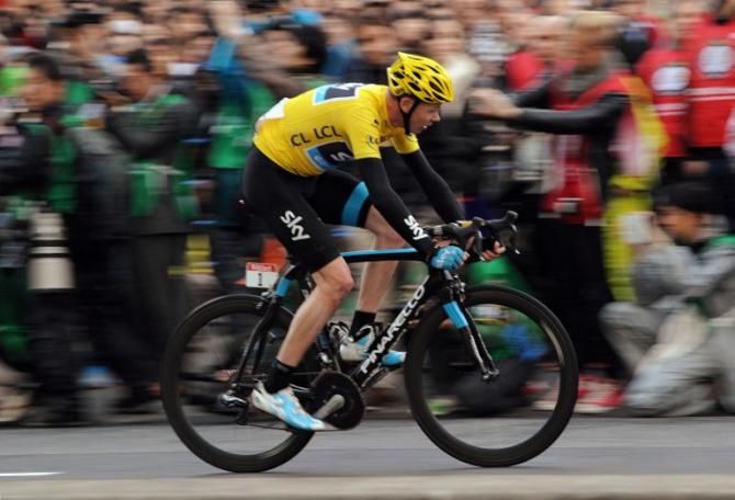 Chris Froome (Team Sky) heads for the win in Japan