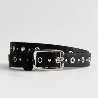 Black belt with silver eyelets 