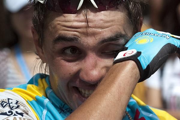 A hard day's work for stage winner and new tour leader Valentin Iglinskiy from Kazakhstan.
