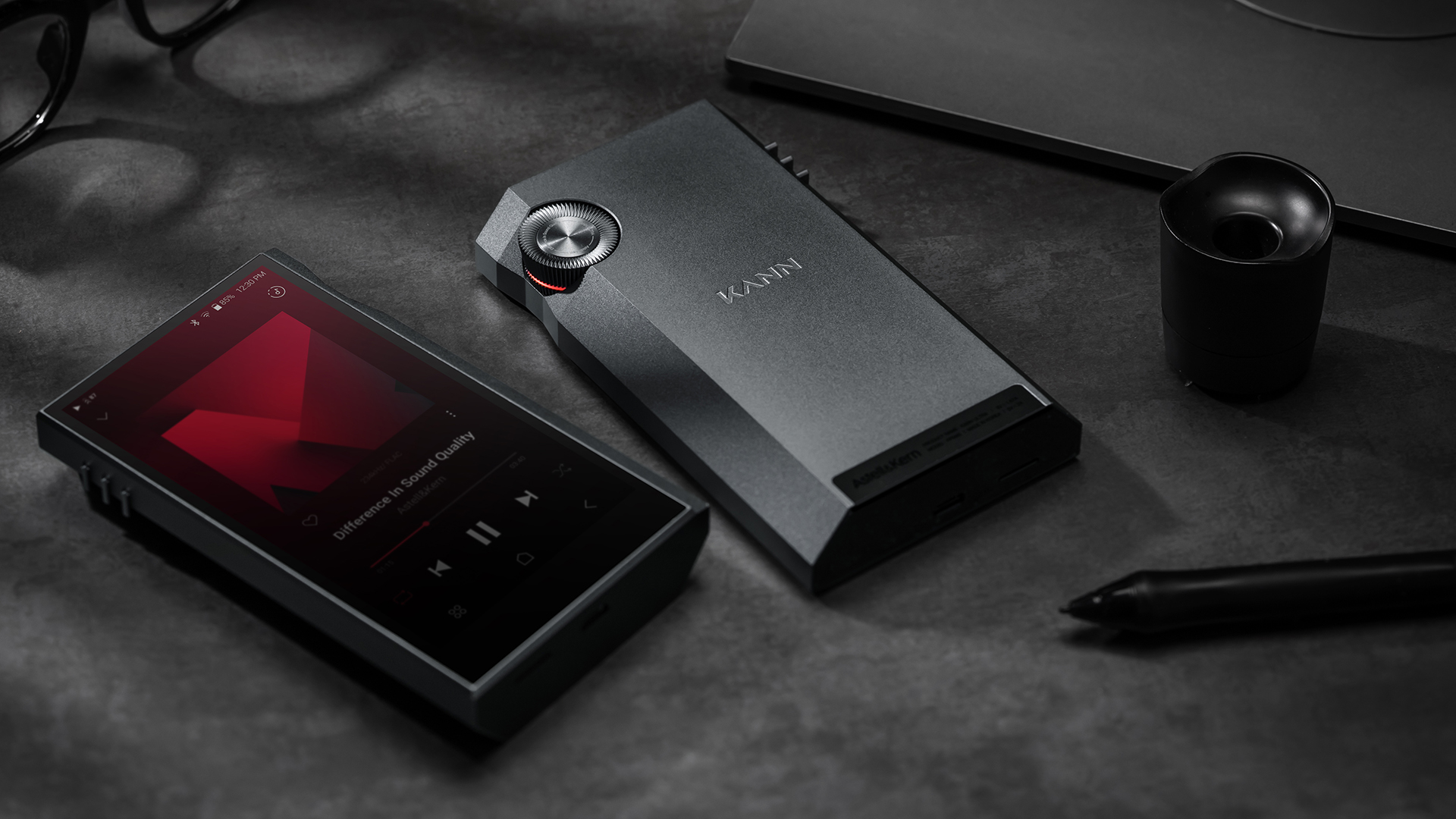 Astell&Kern Kann Ultra media player on dark tabletop