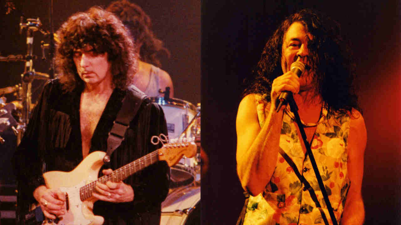 Deep Purple&rsquo;s Ritchie Blackmore and Ian Gillan performing onstage in 1993