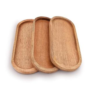 Samhita Mango Oval Wood Tray Set of 3 Perfect for Food Holder/bbq, Serve Cheese, Sushi, Holiday Snacks, and More. (12" X 5" X 0.75")