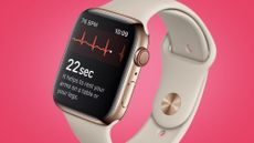 The Apple Watch Series 4 on a pink background