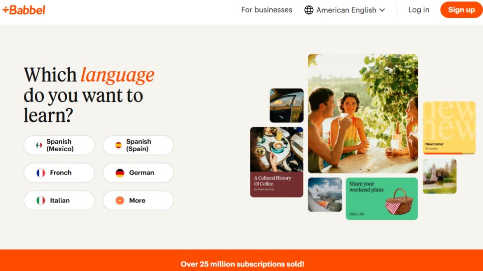 Website screenshot of Babbel (November, 2025)