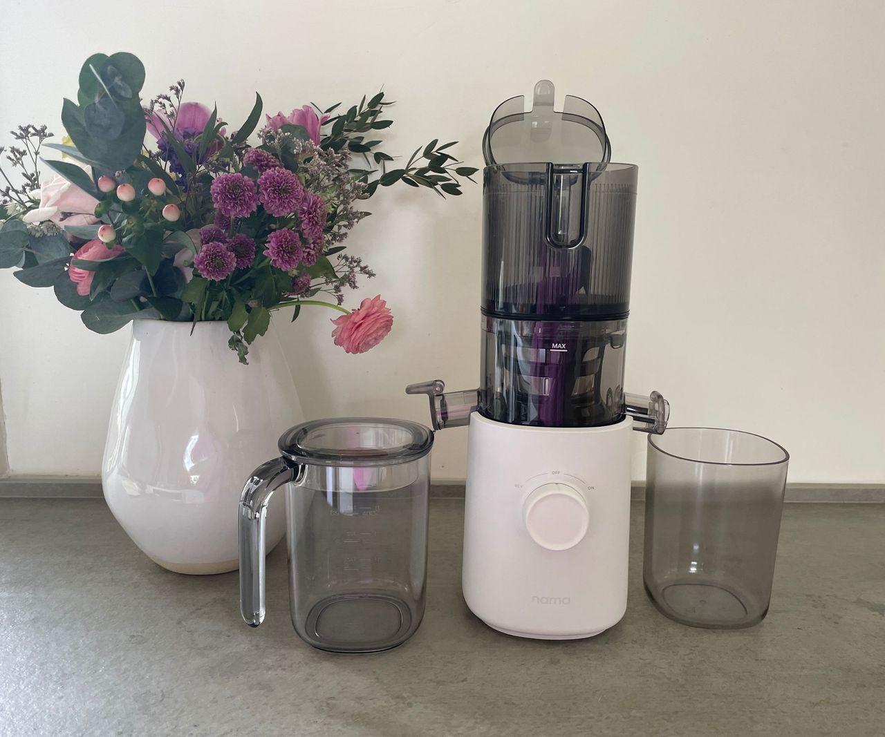 Nama J3 Juicer on the countertop, ready to make juice