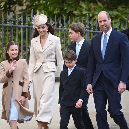 The Wales family walking to church on Easter