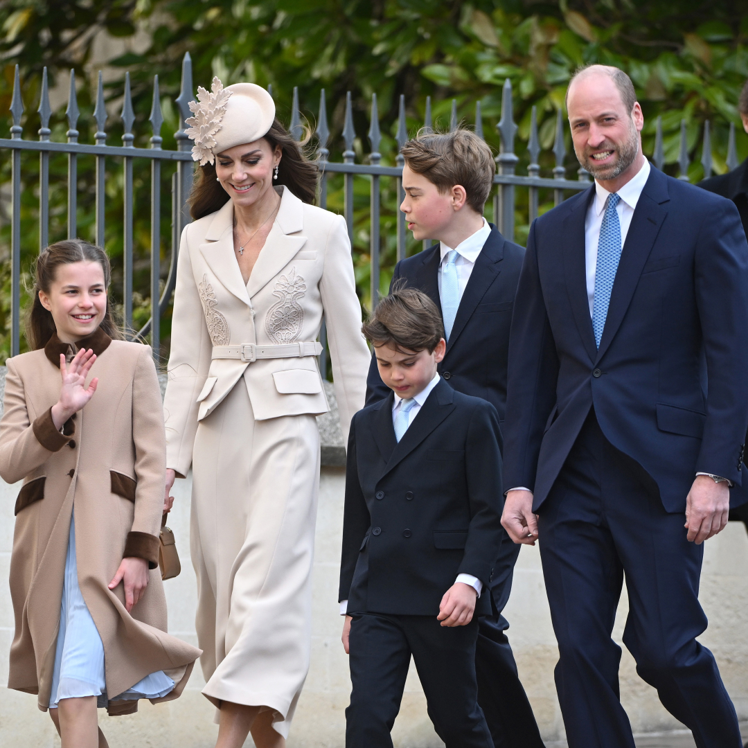 The Wales family walking to church on Easter