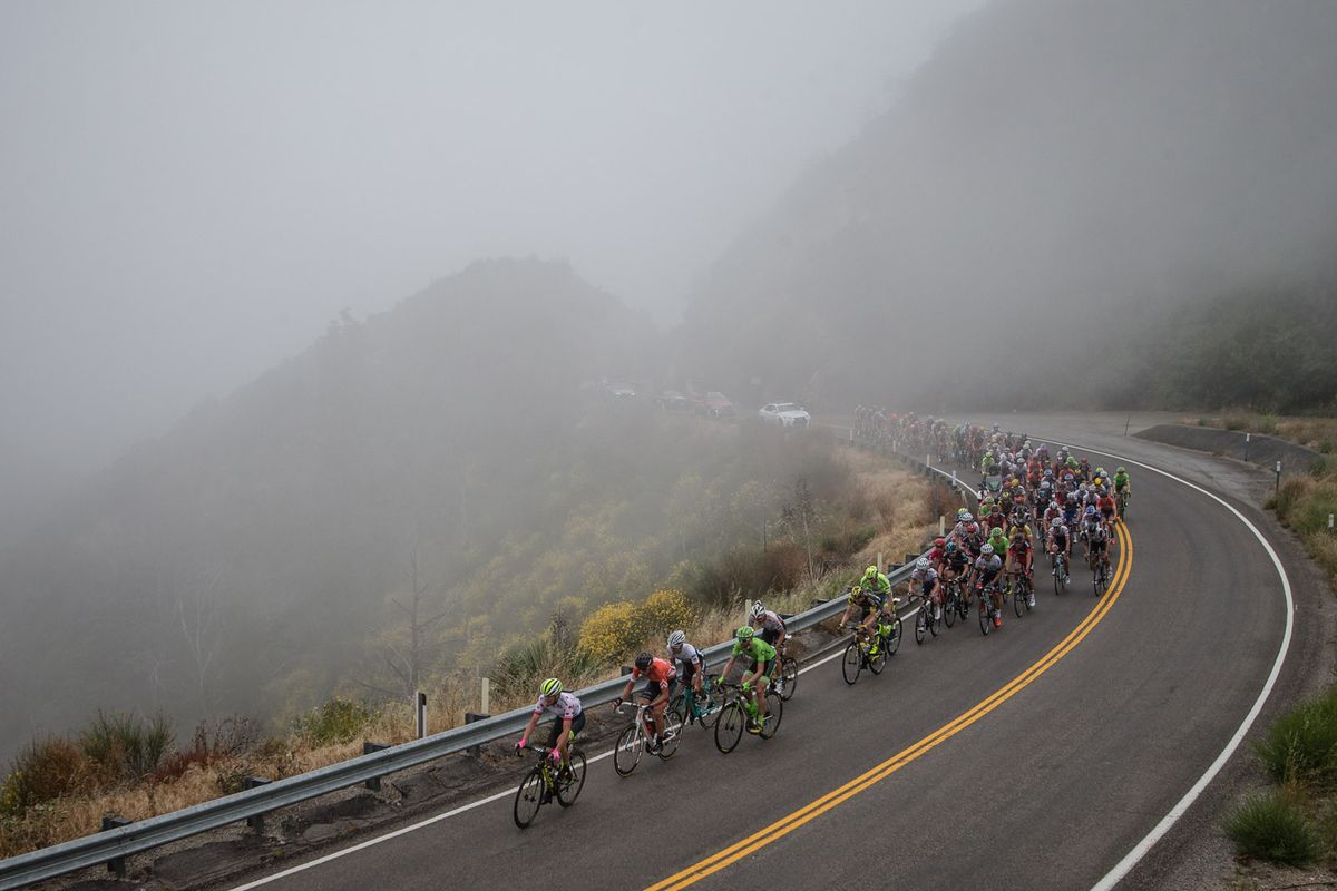 The peloton hit heavy fog on todays first climb