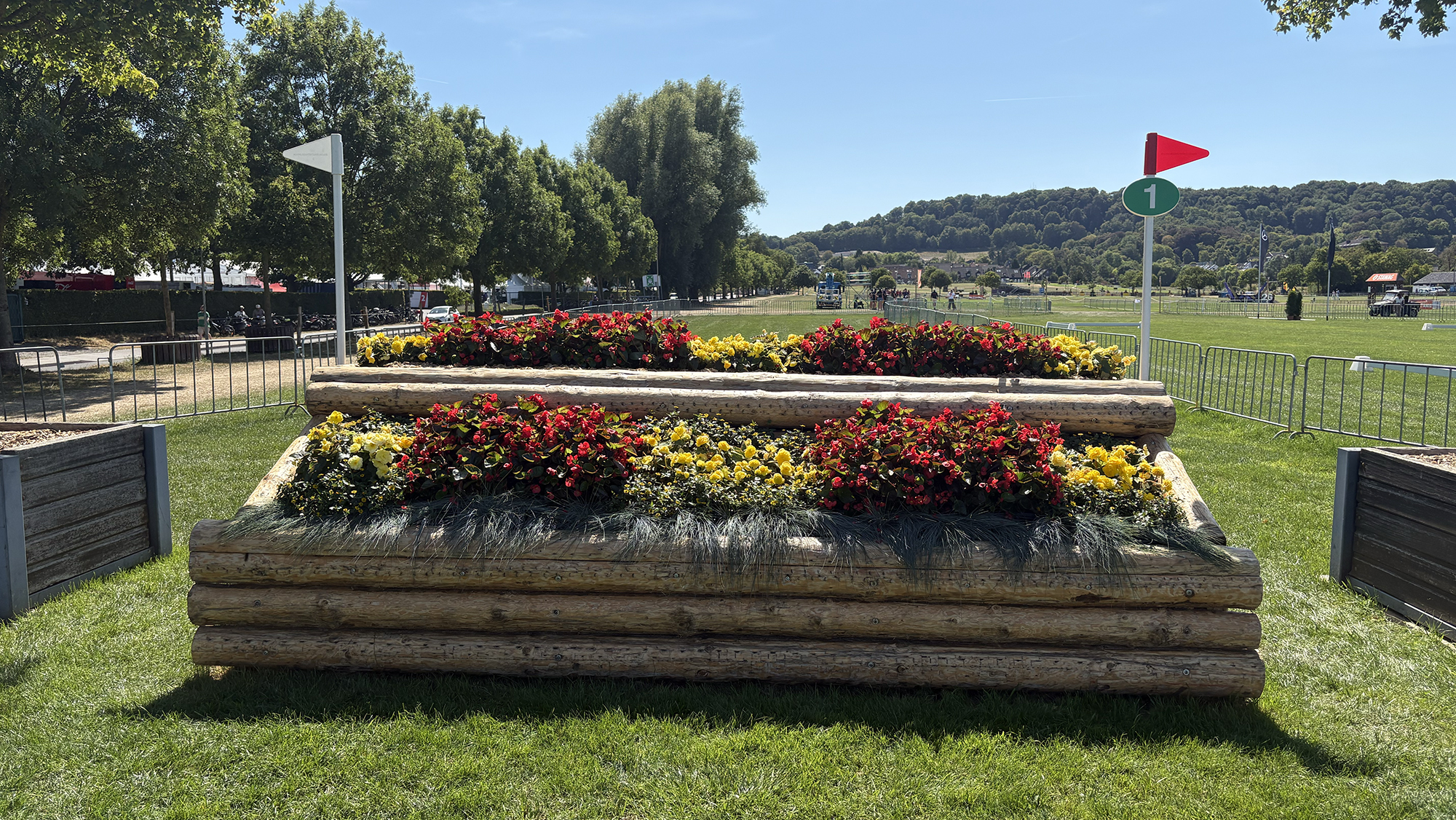 Flower bed fence on eventing World Championships cross-country course in Aachen