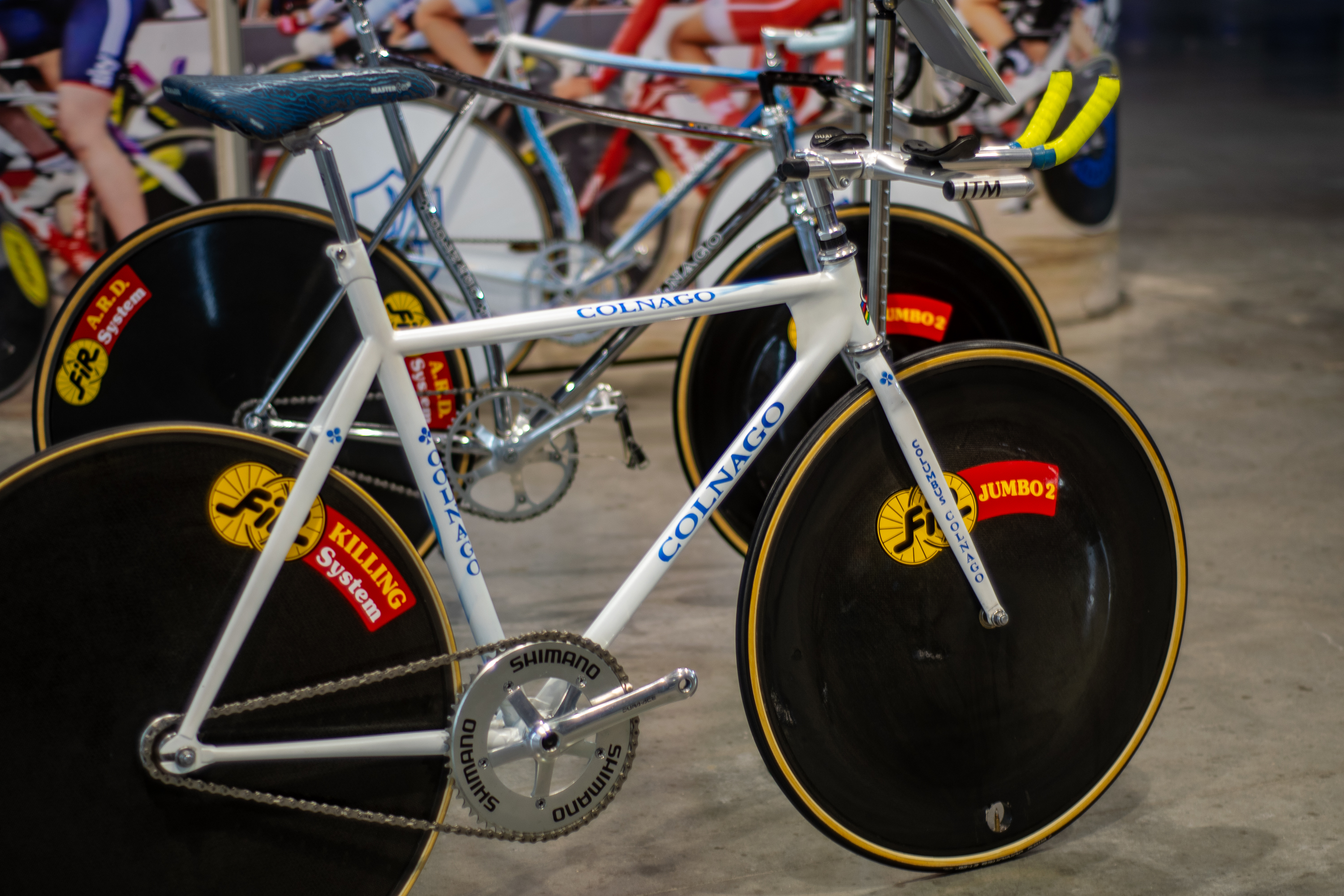 A Colnago T1RS track bike in a velodrome