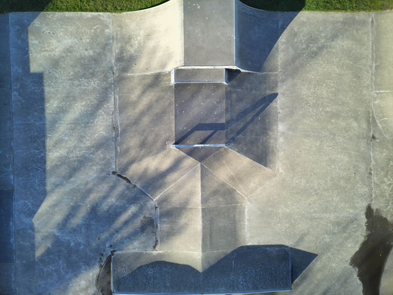 Aerial shot of a skate park ramp