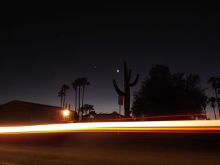 Skywatcher Casey Stanford captured this image of the moon and Venus from Mesa, Ariz.