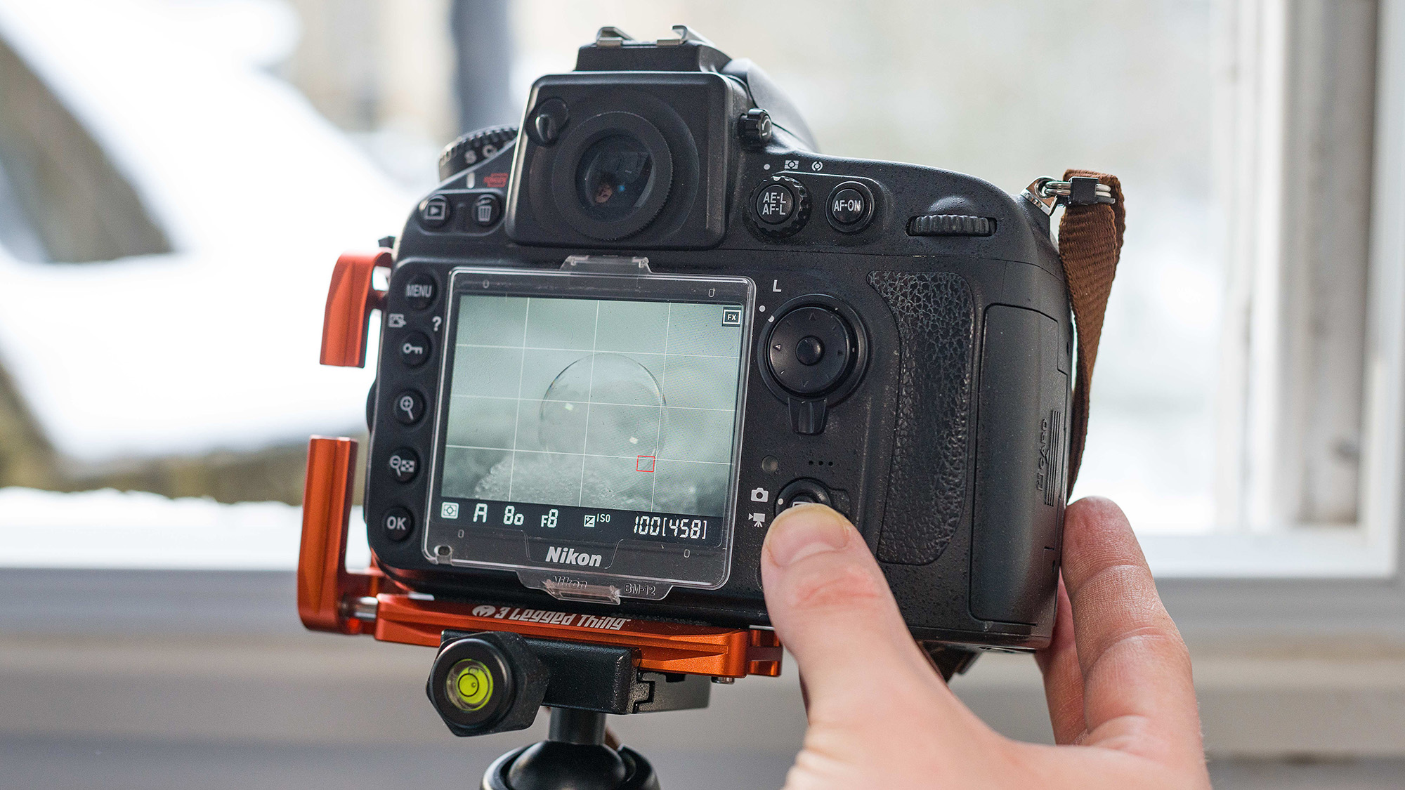 Frozen bubble in live view on the rear LCD screen of a Nikon D800