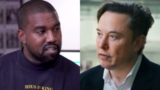Kanye West speaks on BigBoyTV, while Elon Musk talks during a TED interview