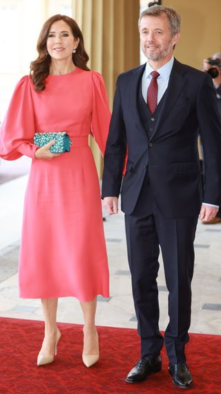 Mary, Crown Princess of Denmark and Crown Prince Frederik of Denmark attend the Coronation Reception for overseas guests at Buckingham Palace on May 05, 2023 in London, England.