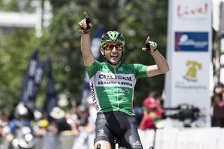 Spain's Carlos Barbero Cuesta celebrates his win at the 2015 Philadelphia International Cycling Classic.