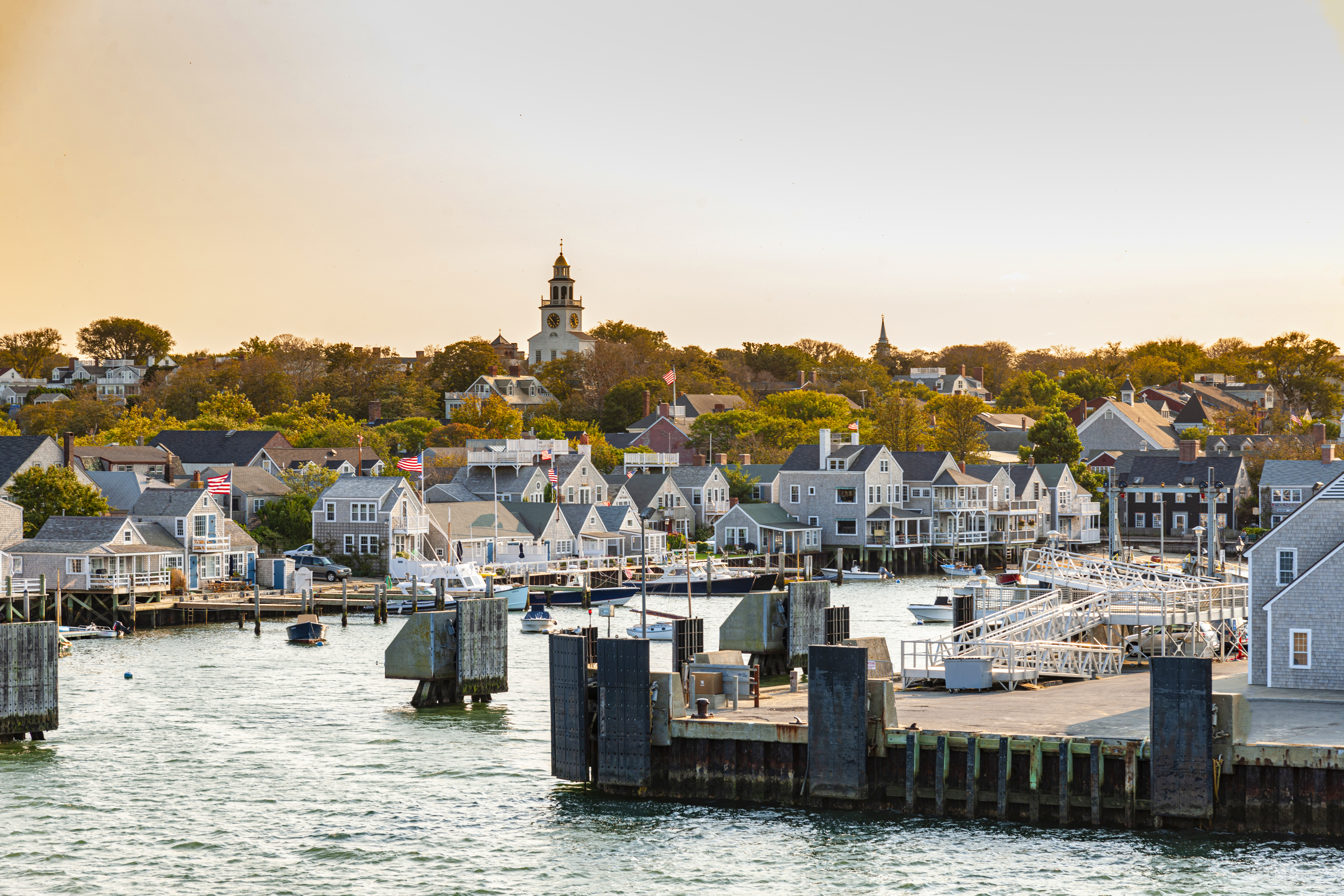 Sunset view of Nantucket harbour