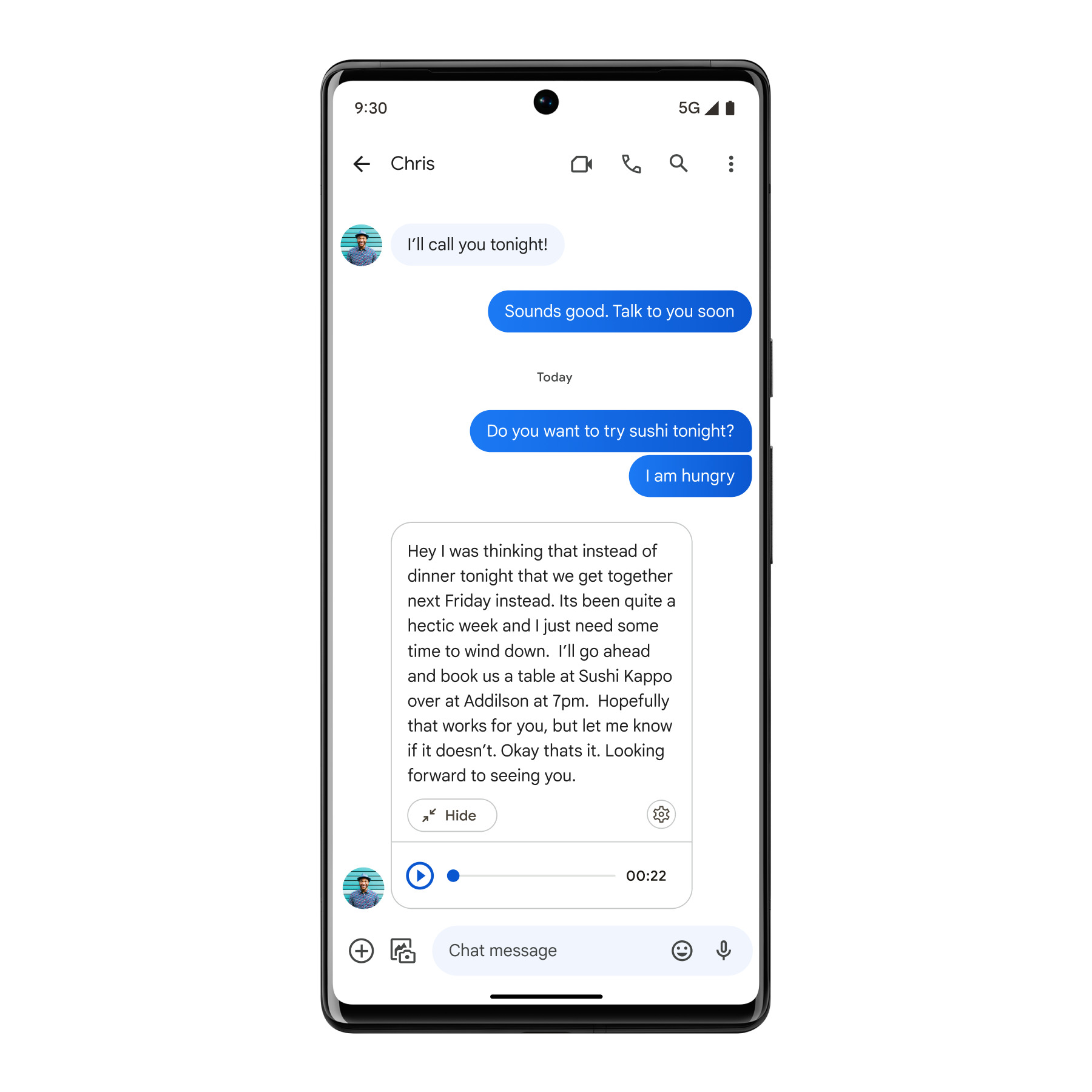 Google Messages transcribing an audio message