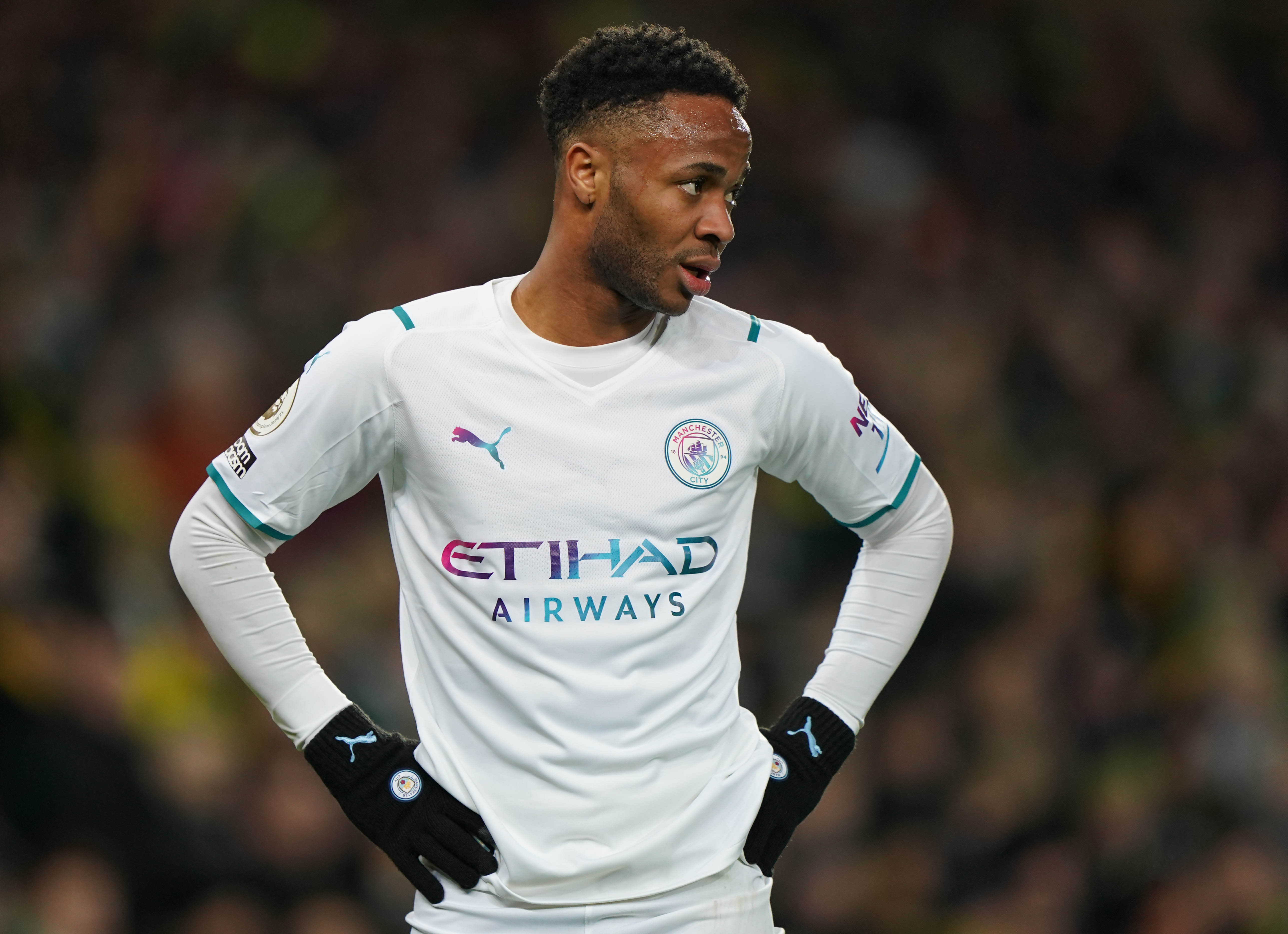 Manchester City’s Raheem Sterling during the Premier League match at Carrow Road, Norwich. Picture date: Saturday February 12, 2022