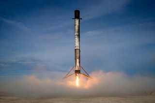 A SpaceX Falcon 9 rocket touches down on Landing Zone 1 at Cape Canaveral Air Force Station in Florida after launched a Dragon cargo spacecraft to the International Space Station. The rocket lifted off yesterday at 6:01 p.m. EDT (2201 GMT) and delivered the cargo craft into orbit before returning to Earth. More than 5,000 lbs. (2,268 kilograms) of crew supplies and science experiments were packed inside the Dragon, which is scheduled to arrive at the space station on Saturday.