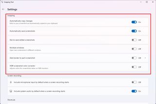 Settings for Snipping Tool