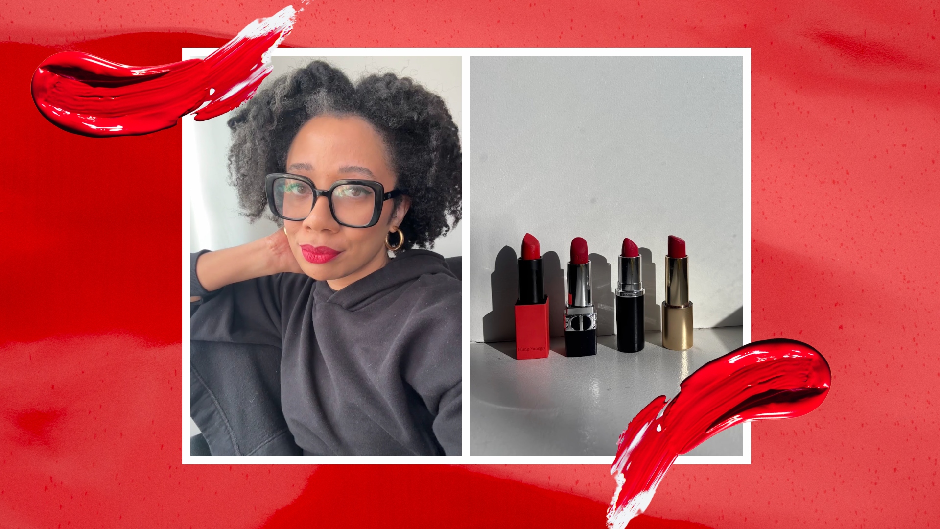 eden stuart red lipstick art treatment on a red background