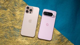 Apple iPhone 16 Pro Max next to Pixel 9 Pro XL