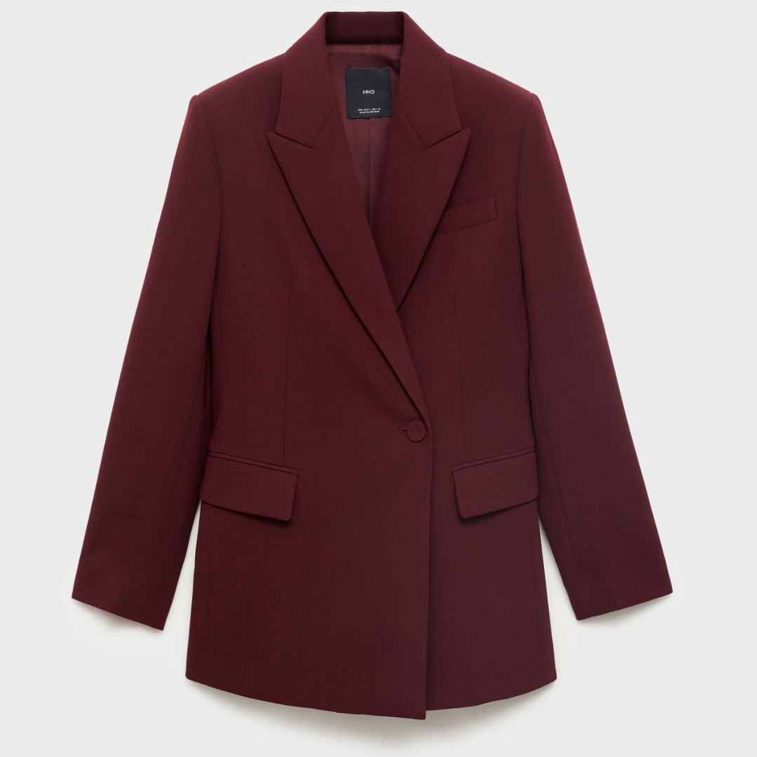 Mango Maroon Double-Breasted Jacket