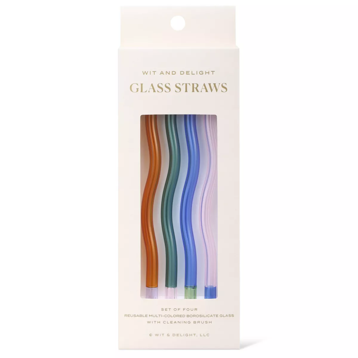 Wit &amp;amp; Delight 4ct Everyday Gifting Reusable Glass Straws With Cleaning Brush