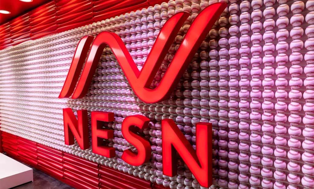 NESN logo on wall of baseballs in Fenway Park studio