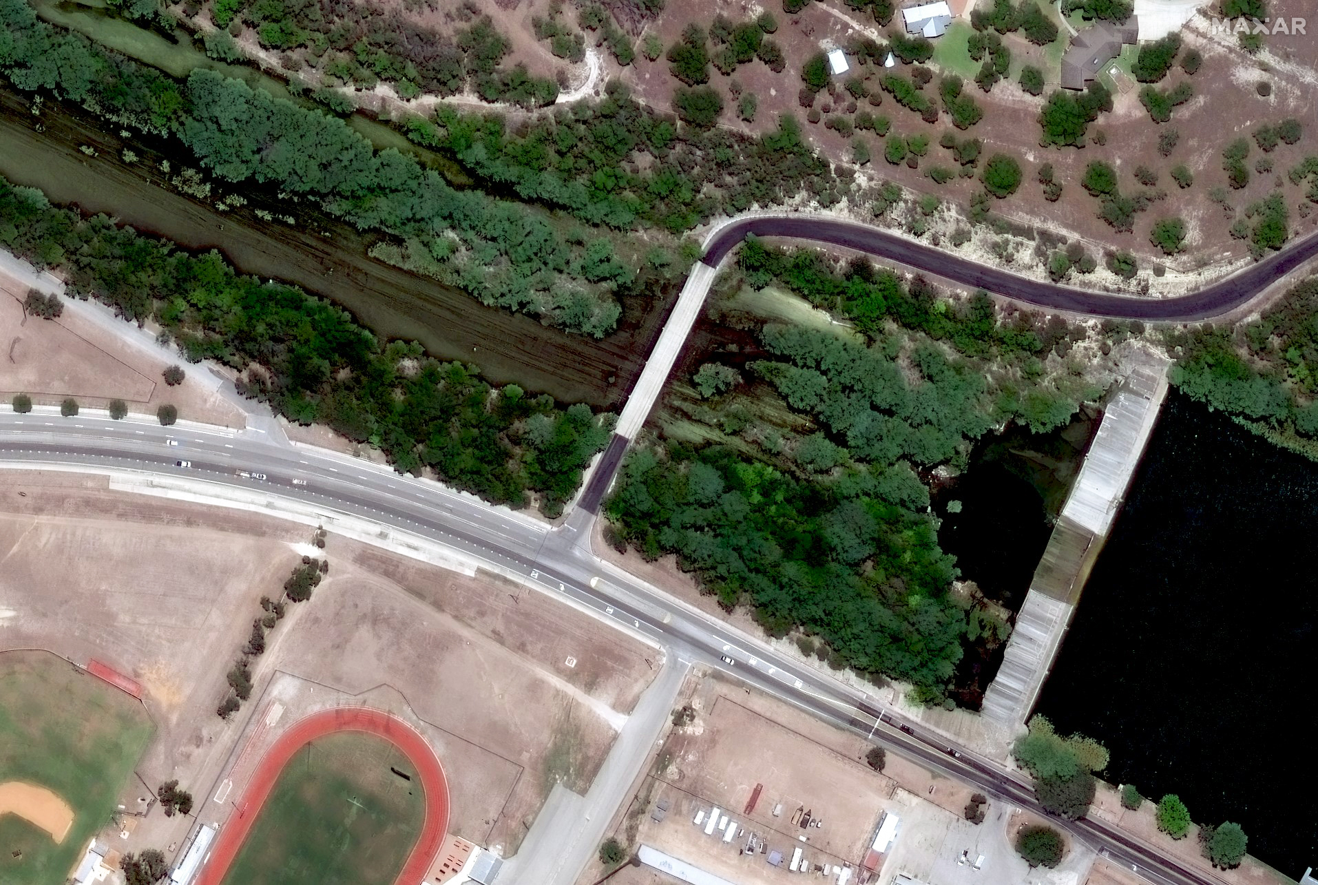 A satellite image of the Ingram Dam in Ingram on July 25, 2022.