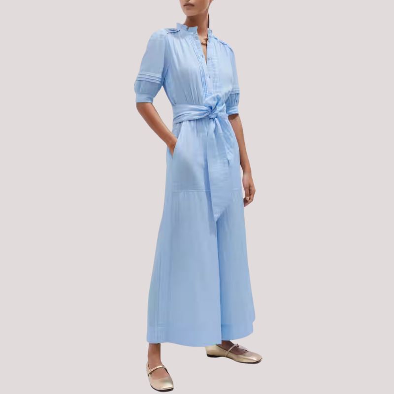 Cheesecloth Frill Detail Crop Jumpsuit + Belt on model 