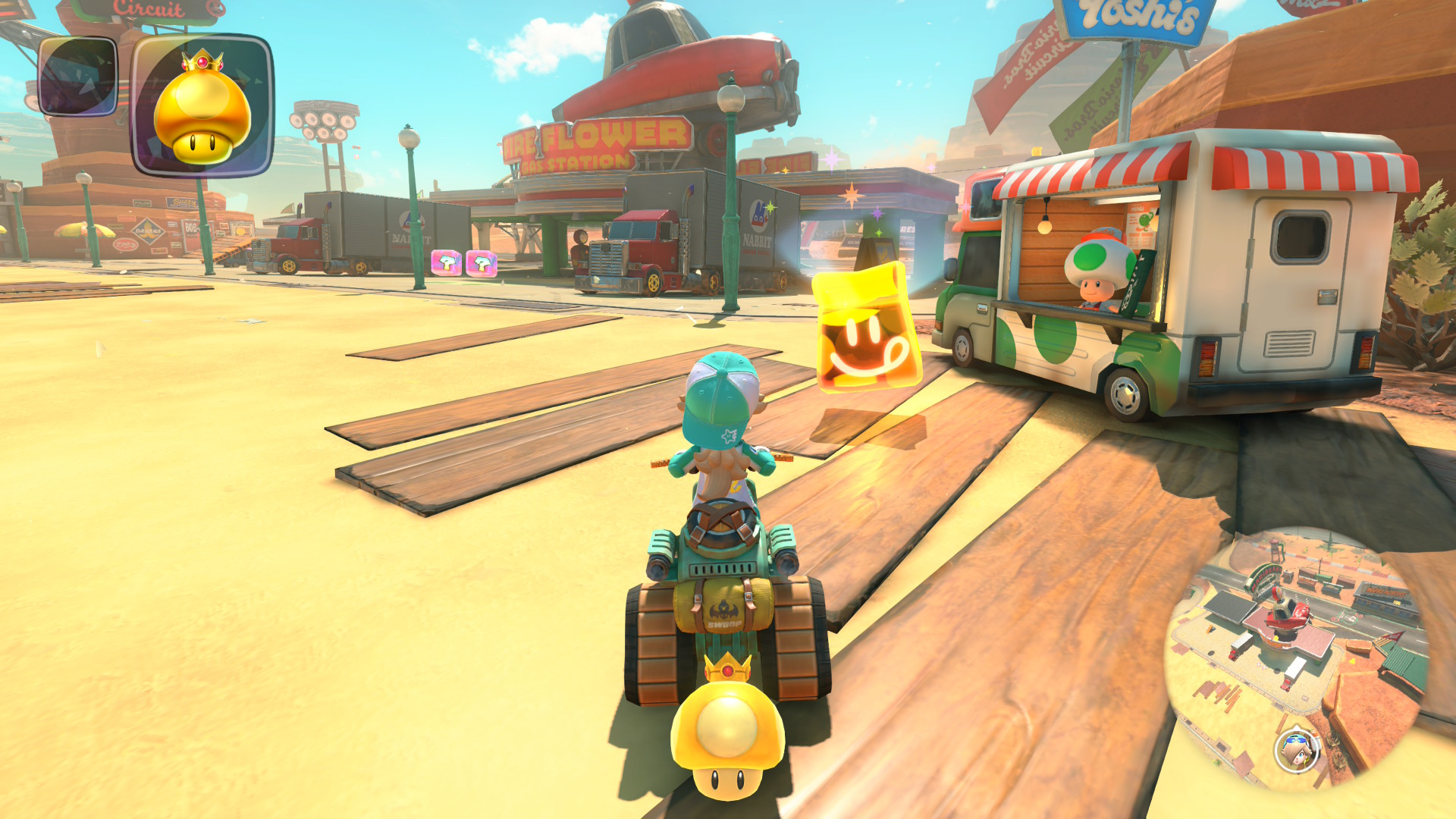 Driving around with a Super Mushroom in Mario Kart World