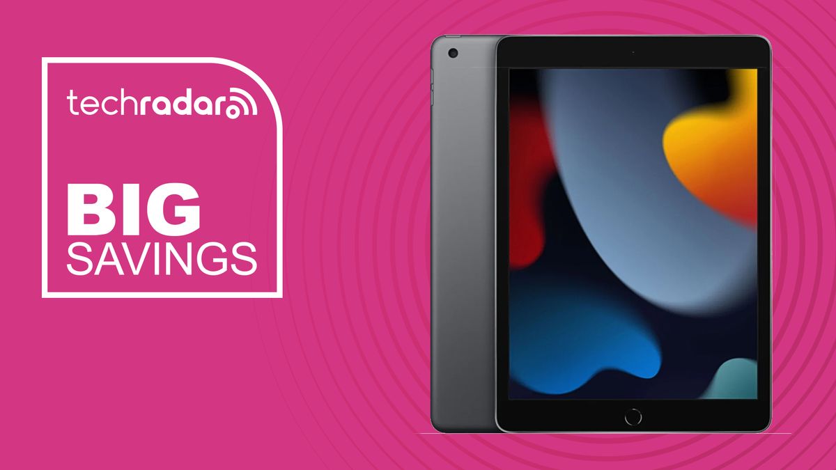 A 9th generation iPad on a magenta background. Text reads: Big savings 