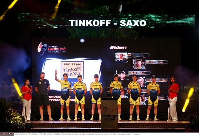 Tinkoff-Saxo on the stage at the Tour de Langkawi team presentation