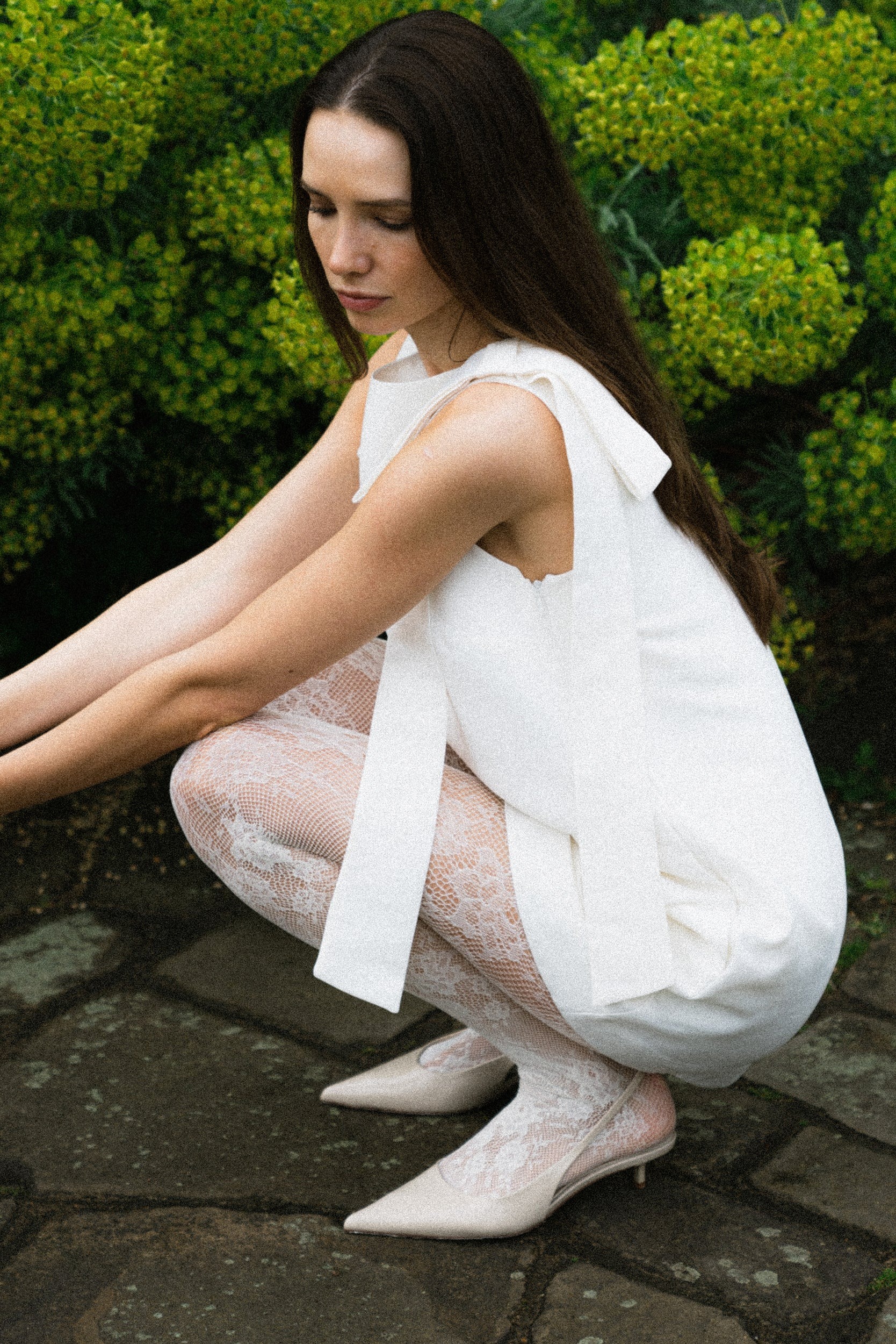 The Floral Lace Patterned Tights Vintage Ivory