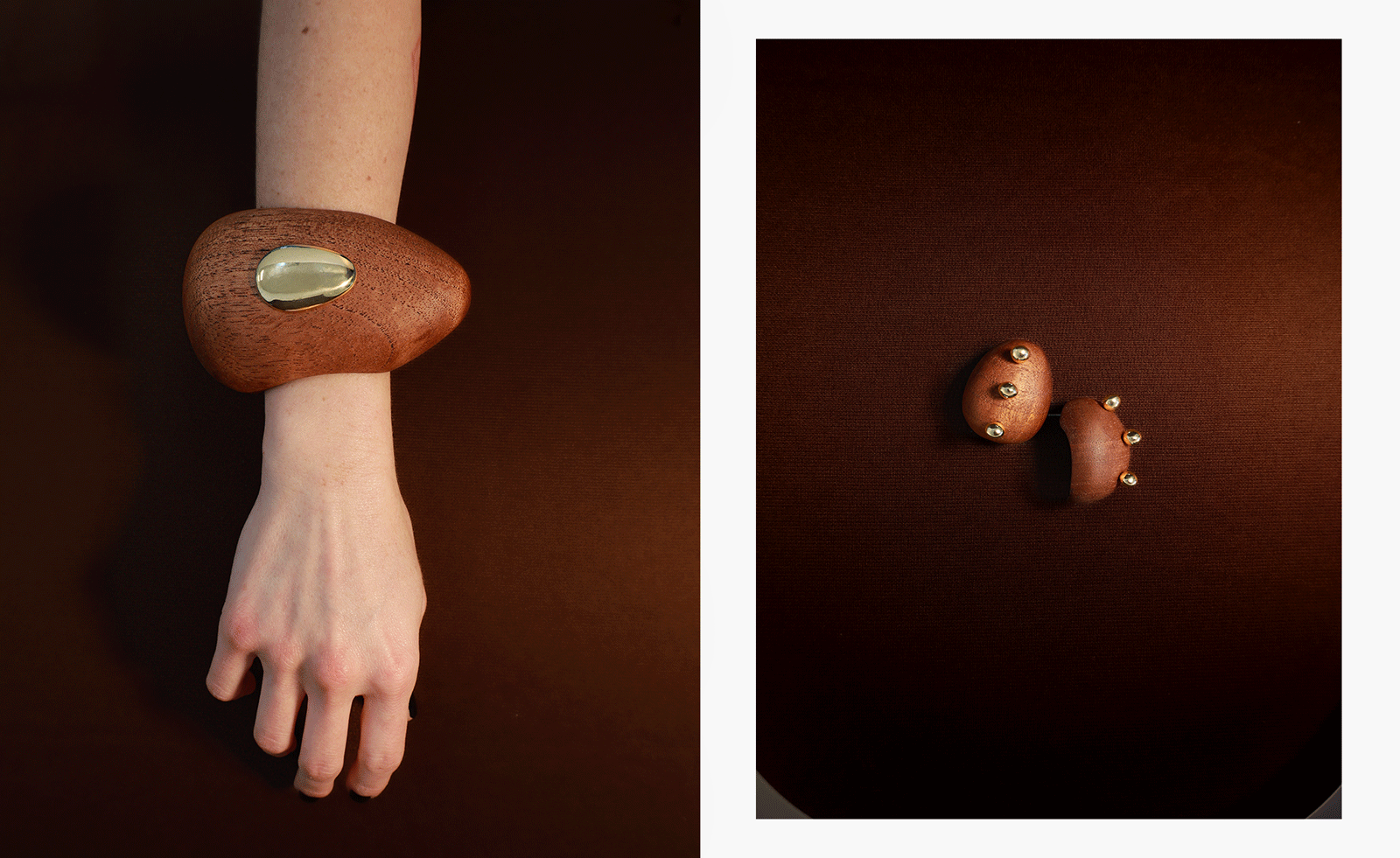 gold and wooden fine jewellery by Susana Vega