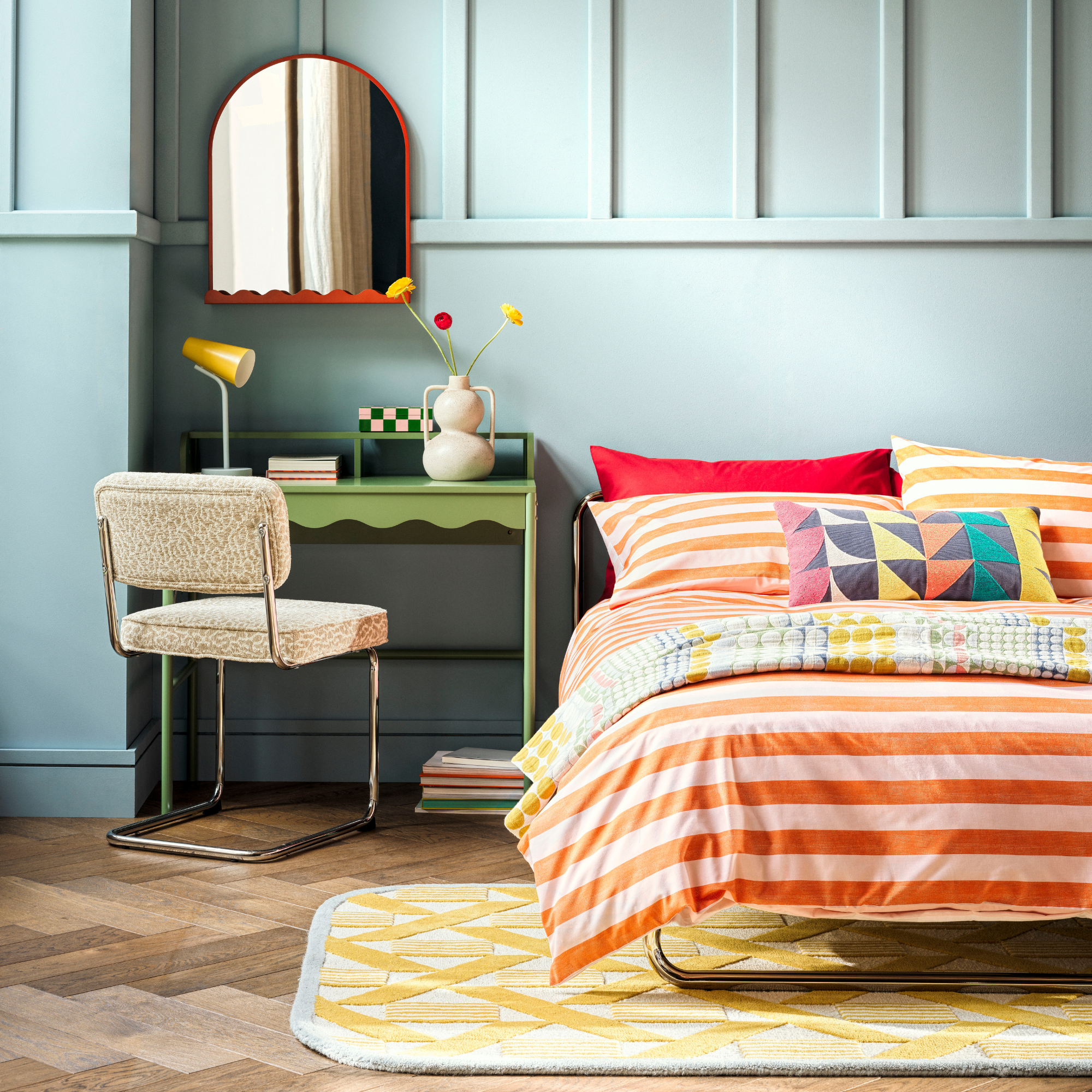 Habitat Blue Border Wool Cut Pile Rug