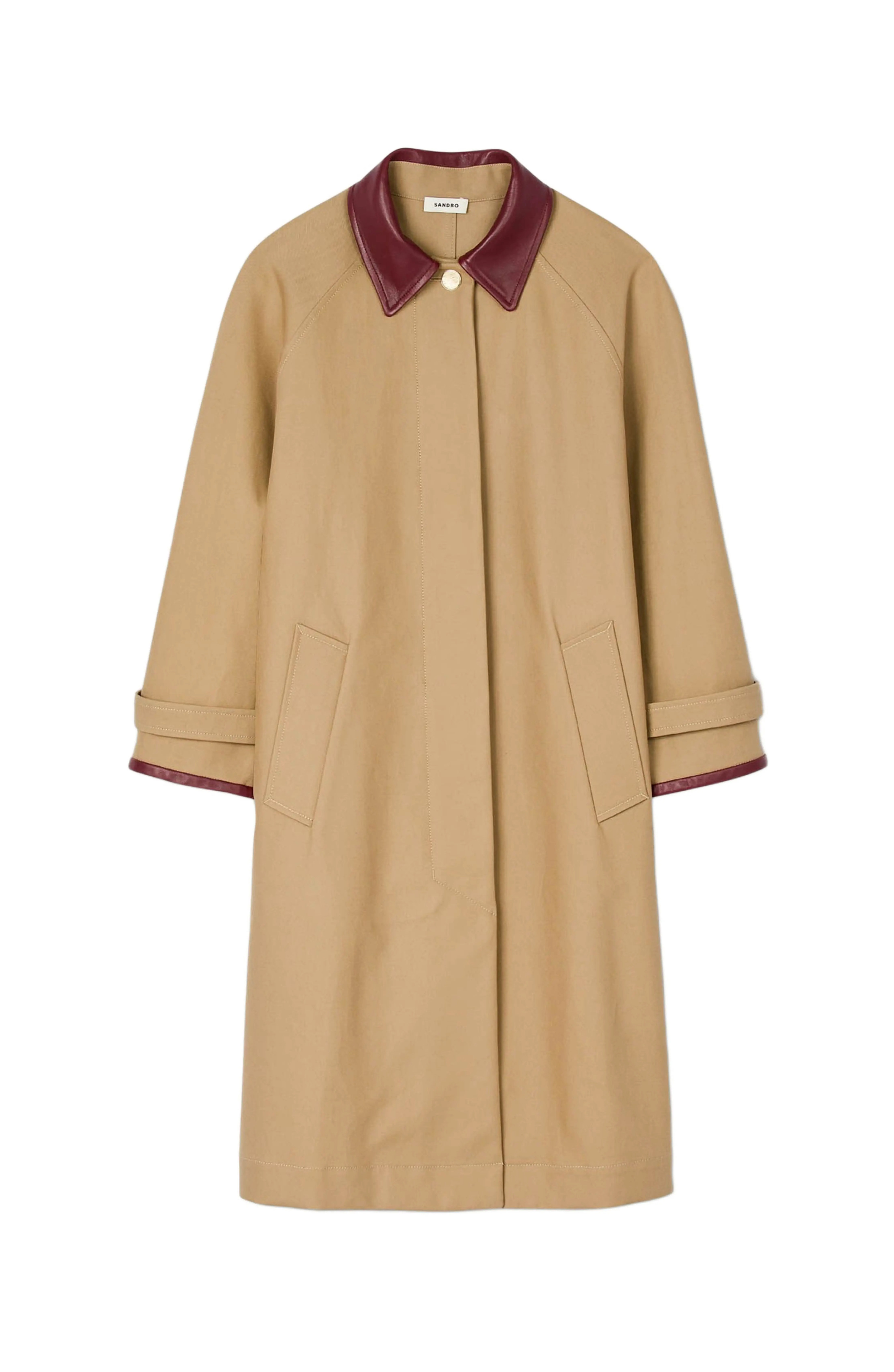 Trench Coat With Leather Collar