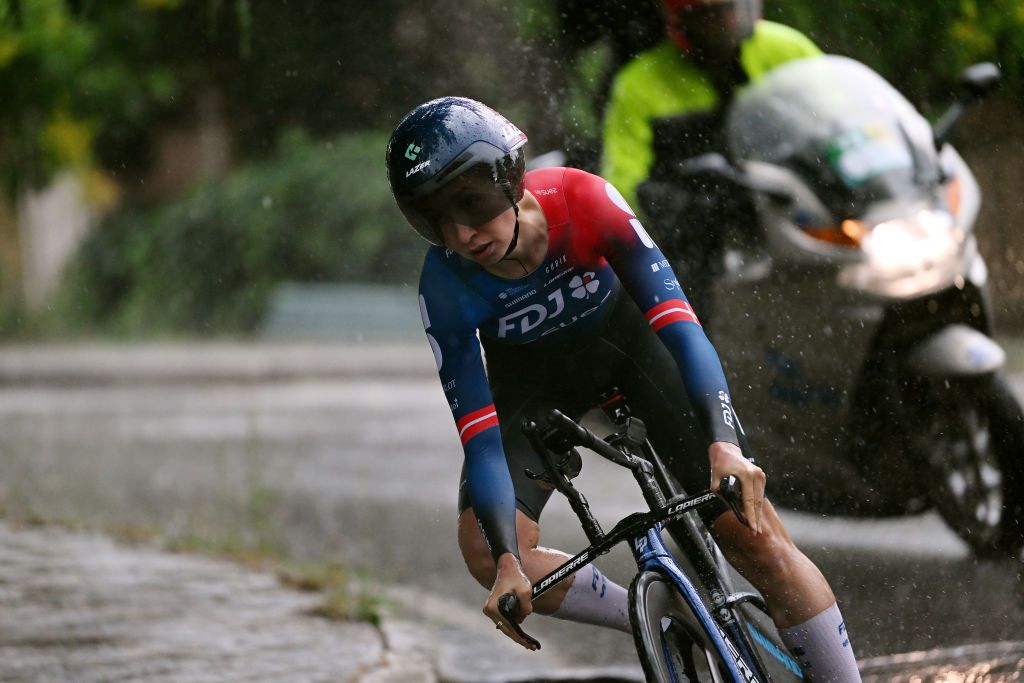 CHIANCIANO ITALY JUNE 30 Cecilie Uttrup Ludwig of Denmark and Team FDJ Suez sprints during the 34th Giro dItalia Donne 2023 Stage 1 a 44km individual time trial from Chianciano to Chianciano on June 30 2023 in Chianciano Italy Photo by Dario BelingheriGetty Images